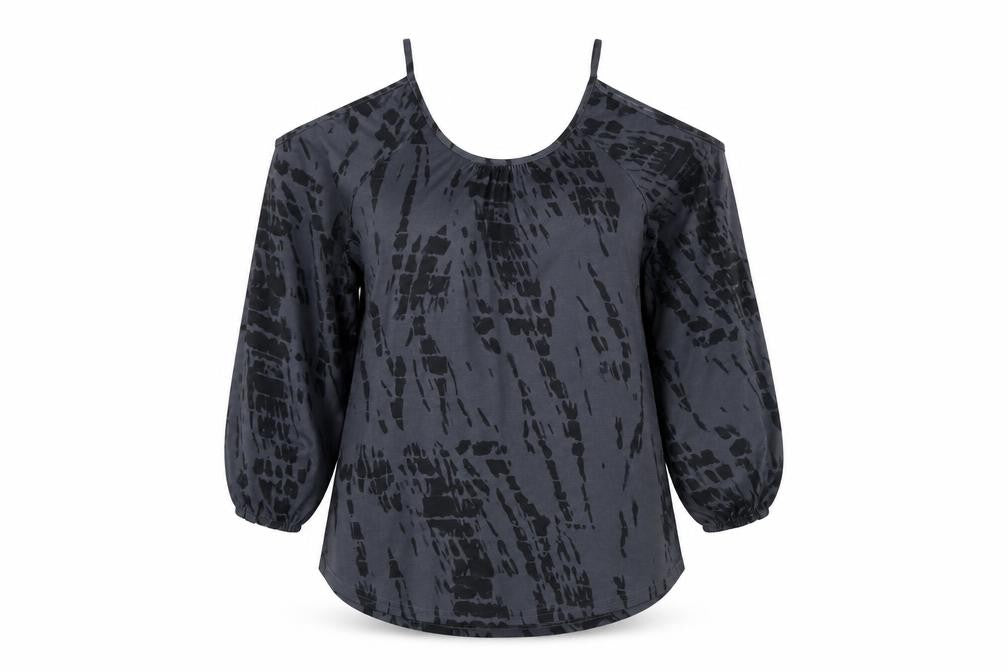 Yoins Women's Grey Cold Shoulder Long Sleeve Blouse Size L