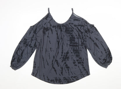 Yoins Women's Grey Cold Shoulder Long Sleeve Blouse Size L