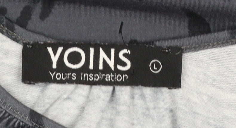 Yoins Women's Grey Cold Shoulder Long Sleeve Blouse Size L