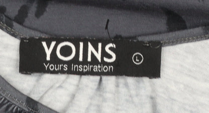 Yoins Women's Grey Cold Shoulder Long Sleeve Blouse Size L