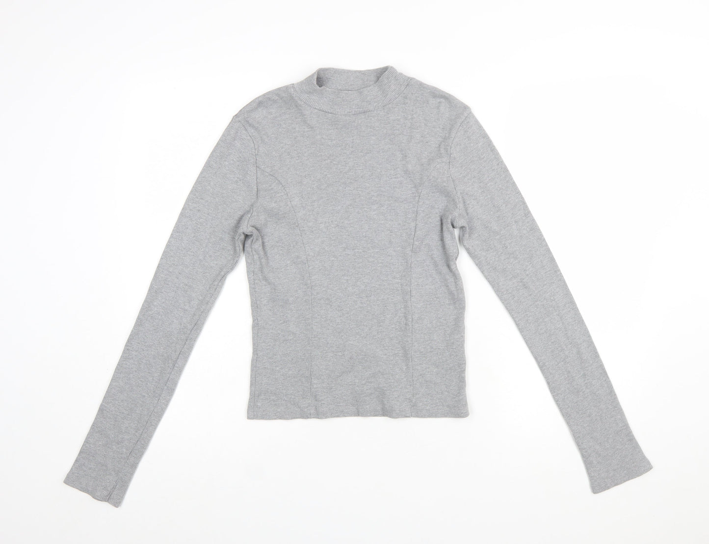 Topshop Women’s Grey Mock Neck Long Sleeve Stretch Cotton Top - Size M