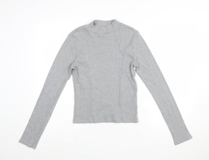 Topshop Women’s Grey Mock Neck Long Sleeve Stretch Cotton Top - Size M
