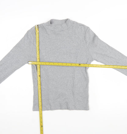 Topshop Women’s Grey Mock Neck Long Sleeve Stretch Cotton Top - Size M