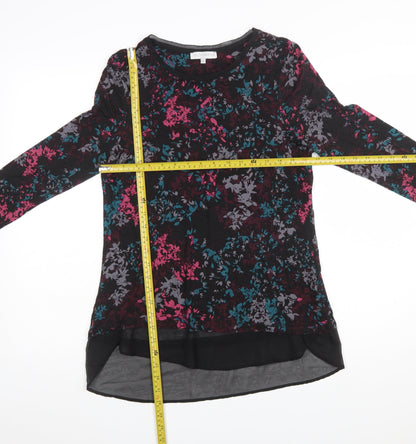 RJR John Rocha Women Black Floral Tunic Top Size 12 Long Sleeve Viscoe Blend