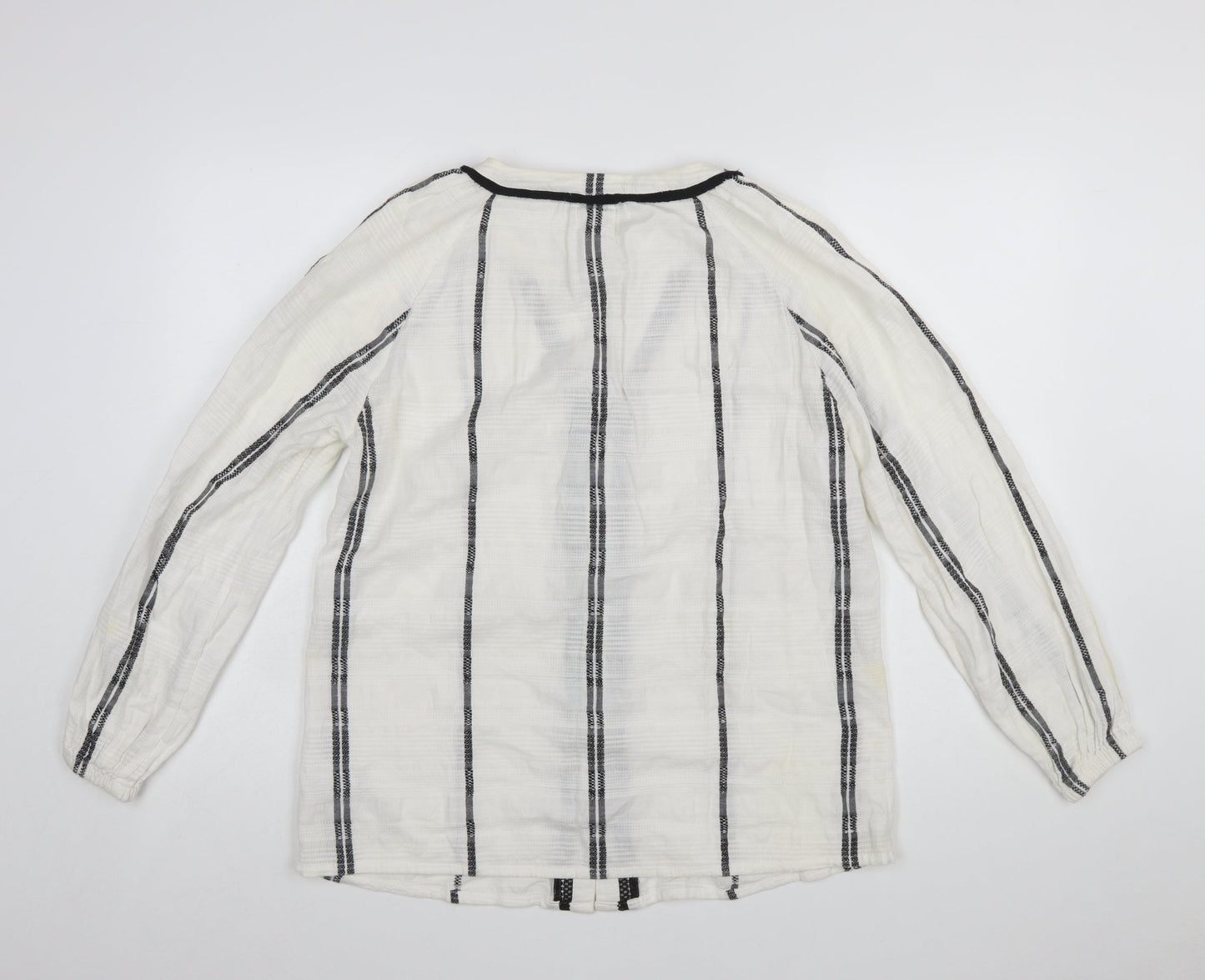 Marks and Spencer Womens White Striped Cotton Long Sleeve Blouse Size 10