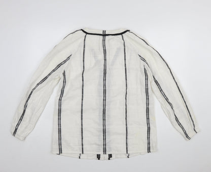 Marks and Spencer Womens White Striped Cotton Long Sleeve Blouse Size 10