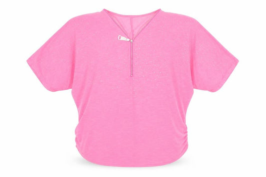 Quiz Womens Pink Rhinestone Zip V-Neck Short Sleeve Relaxed T-Shirt M