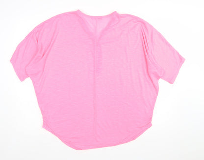 Quiz Womens Pink Rhinestone Zip V-Neck Short Sleeve Relaxed T-Shirt M