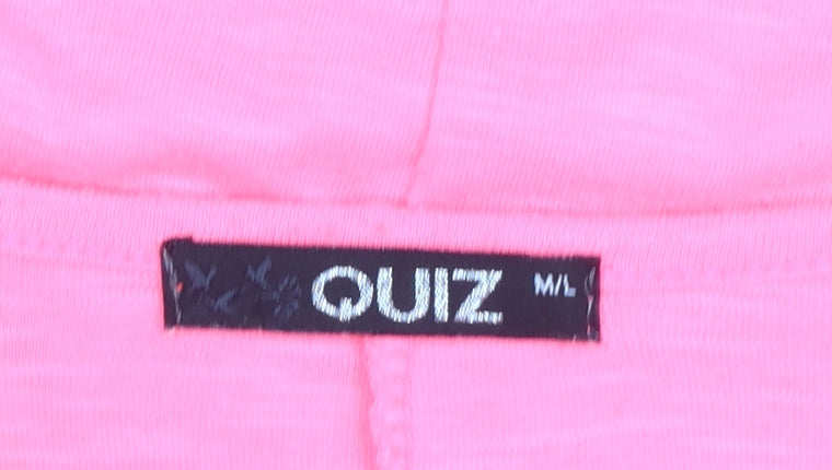 Quiz Womens Pink Rhinestone Zip V-Neck Short Sleeve Relaxed T-Shirt M