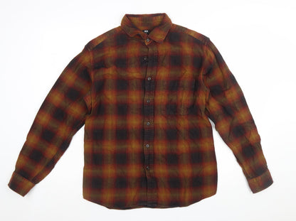 Uniqlo Men's Brown Check Flannel Button-Up Shirt Size S