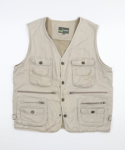 Fashion Men's Beige 3XL Outdoor Multi-Pocket Cotton Waistcoat