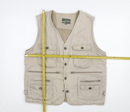Fashion Men's Beige 3XL Outdoor Multi-Pocket Cotton Waistcoat