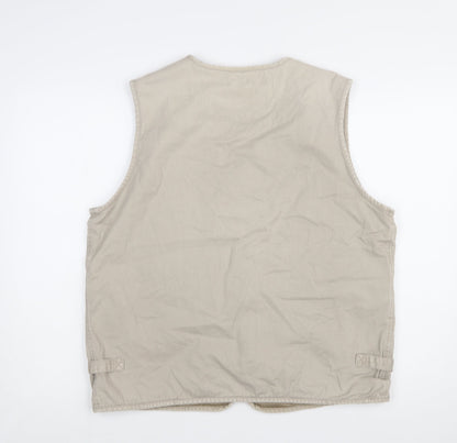 Fashion Men's Beige 3XL Outdoor Multi-Pocket Cotton Waistcoat