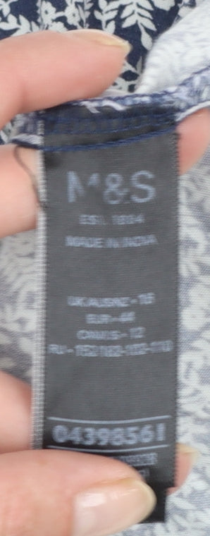 Marks and Spencer Women Blue Floral Viscose Tunic Blouse Size 12