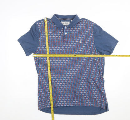 Original Penguin Men's Blue Geometric Cotton Polo Shirt L