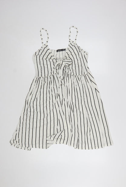 Boohoo Women White Striped Tie Front Sleeveless Slip Dress Size 20