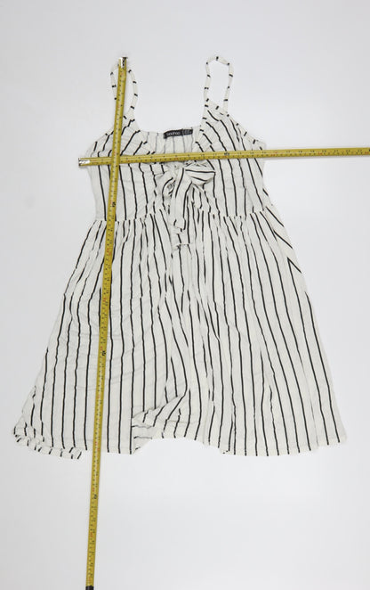 Boohoo Women White Striped Tie Front Sleeveless Slip Dress Size 20