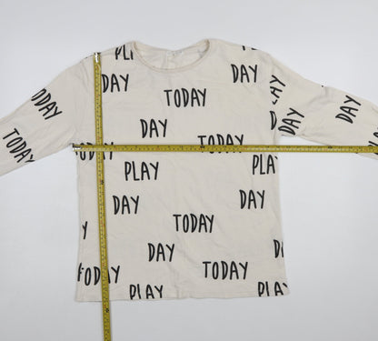 Zara Girls Ivory Long Sleeve 'Play Today' Cotton T-Shirt 11-12 Years