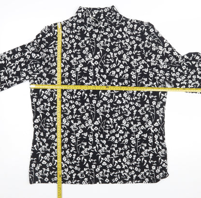 Marks and Spencer Womens Black Floral High Neck Long Sleeve Cotton Jersey Blouse Size 20