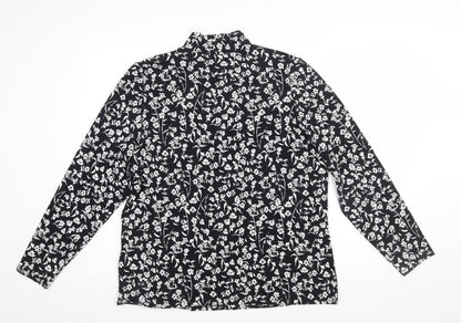 Marks and Spencer Womens Black Floral High Neck Long Sleeve Cotton Jersey Blouse Size 20