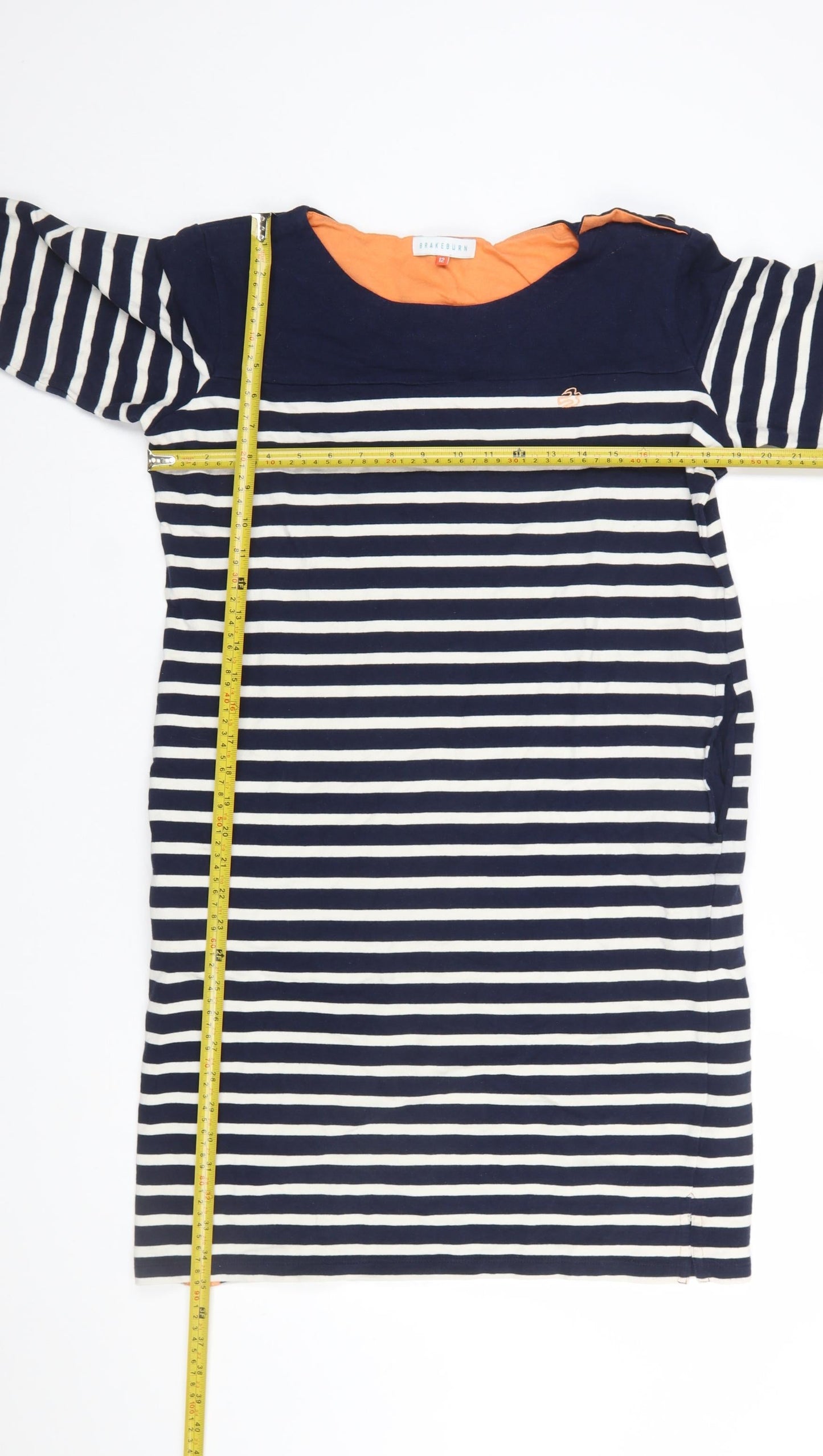 Brakeburn Women Blue Striped Shift Dress Size 12 Cotton Nautical