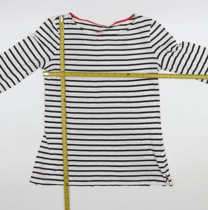 Boden Women White Striped Long Sleeve Cotton Boat Neck T-Shirt UK 10