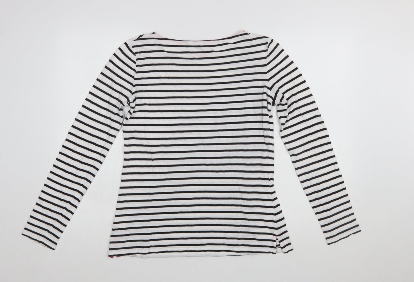 Boden Women White Striped Long Sleeve Cotton Boat Neck T-Shirt UK 10