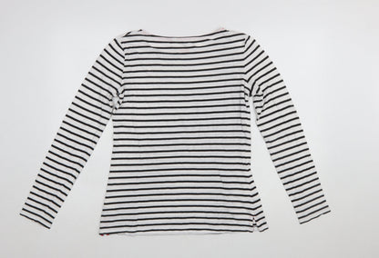 Boden Women White Striped Long Sleeve Cotton Boat Neck T-Shirt UK 10