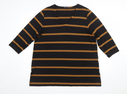 Marks and Spencer Women’s Black Brown Striped V-Neck Jersey Top Size 14