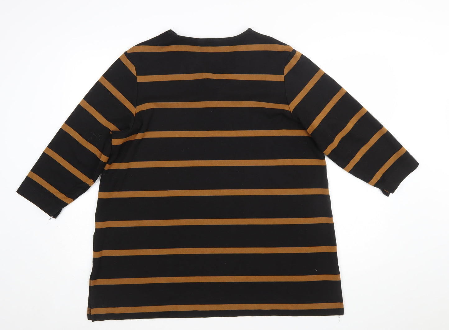 Marks and Spencer Women’s Black Brown Striped V-Neck Jersey Top Size 14