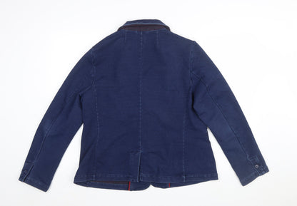 White Stuff Women Navy Blue Cotton Blend Single-Breasted Blazer UK 18
