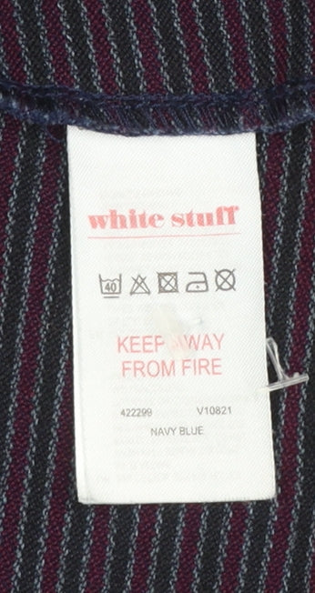 White Stuff Women Navy Blue Cotton Blend Single-Breasted Blazer UK 18