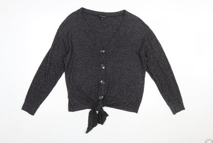 Dorothy Perkins Women's Grey V-Neck Button Tie Cardigan UK 12