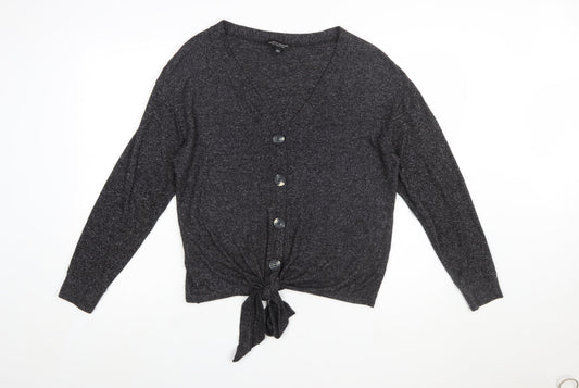 Dorothy Perkins Women's Grey V-Neck Button Tie Cardigan UK 12