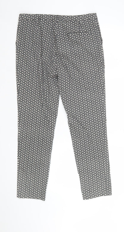 Oasis Women Black White Floral Cotton Slim Trousers Size 12