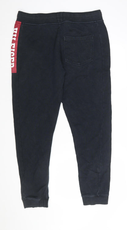 Tommy Hilfiger Men Black Jogger Trousers L Logo Elastic Waist