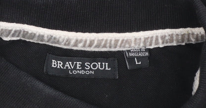 Brave Soul London Men's Black Long Sleeve Cotton Polo L