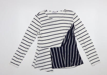 Marks and Spencer Per Una Women's Navy Mix Striped Long Sleeve Cotton T-Shirt Size 14