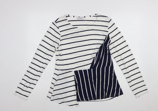 Marks and Spencer Per Una Women's Navy Mix Striped Long Sleeve Cotton T-Shirt Size 14