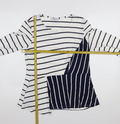 Marks and Spencer Per Una Women's Navy Mix Striped Long Sleeve Cotton T-Shirt Size 14