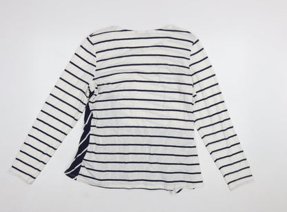 Marks and Spencer Per Una Women's Navy Mix Striped Long Sleeve Cotton T-Shirt Size 14