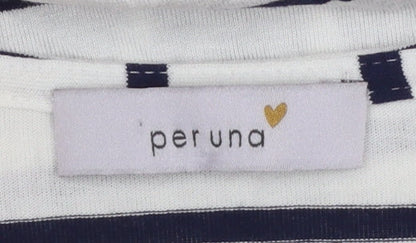 Marks and Spencer Per Una Women's Navy Mix Striped Long Sleeve Cotton T-Shirt Size 14
