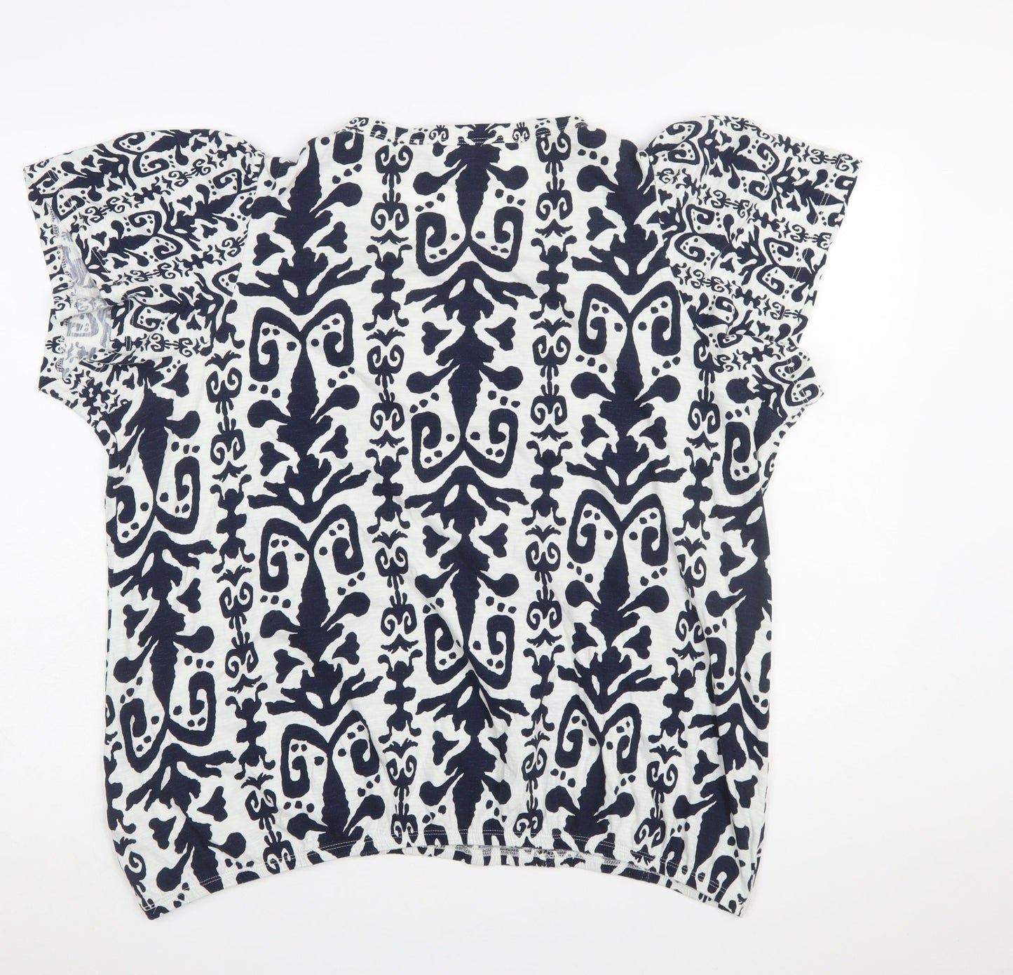 Next Women Blue White Cotton Tunic Blouse Size 22 Short Sleeve