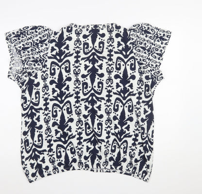 Next Women Blue White Cotton Tunic Blouse Size 22 Short Sleeve