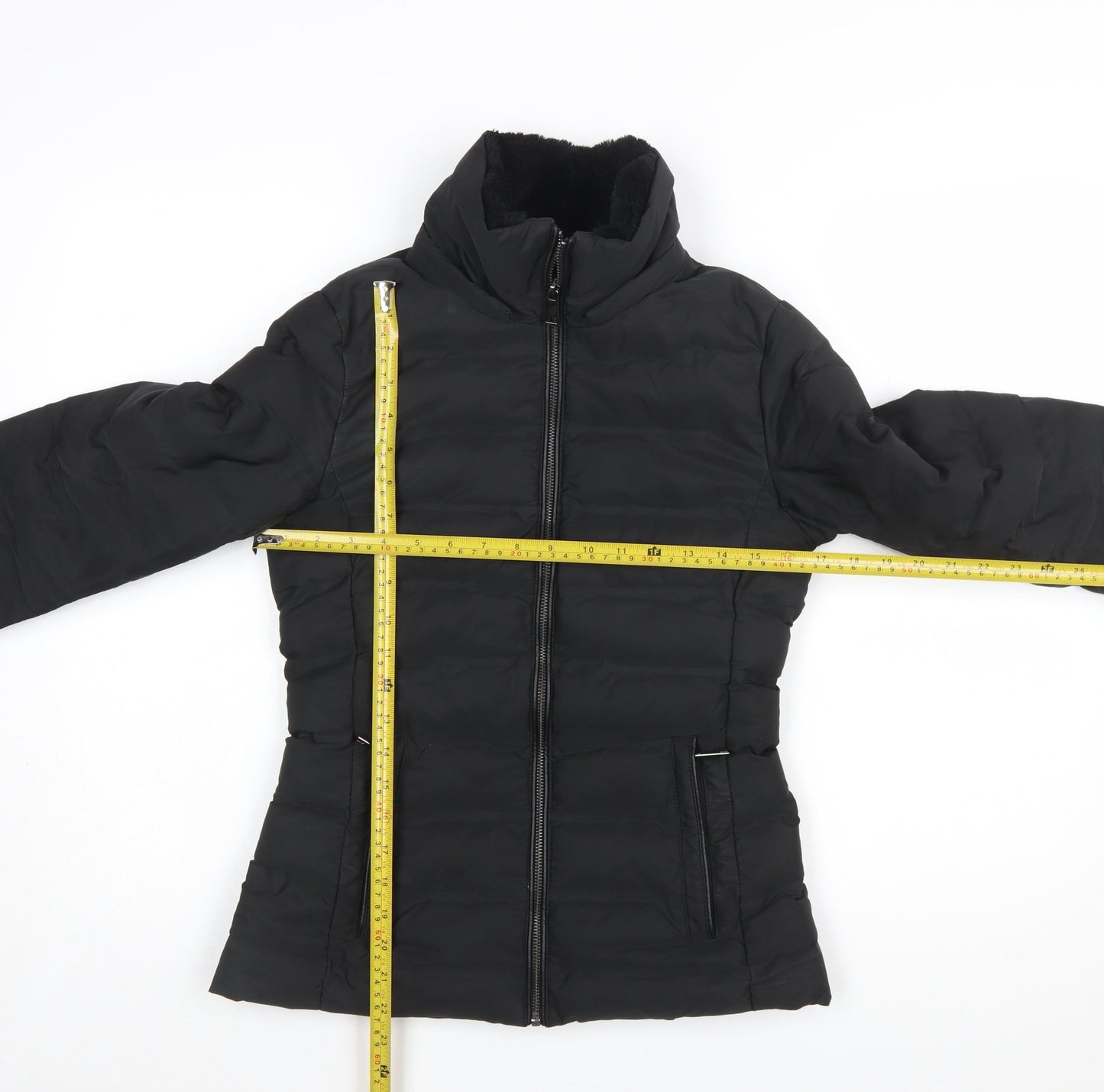Zara Women Black XS Puffer Jacket Quilted Zip Winter Coat