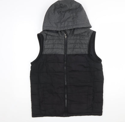 Identic Men Black Grey Hooded Quilted Waistcoat Size S 44/46