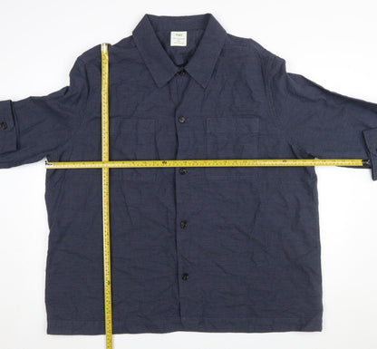 Marks and Spencer Men's Blue 3XL Linen Cotton Long Sleeve Overshirt