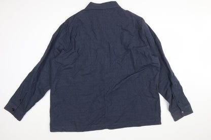 Marks and Spencer Men's Blue 3XL Linen Cotton Long Sleeve Overshirt