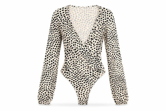 Miss Selfridge Women's Beige Animal Print Long Sleeve Bodysuit UK 6