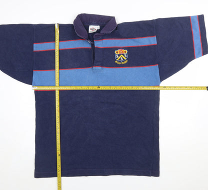 Titan Mens 46 Blue Striped Rugby Polo Shirt M.G.S. Embroidered Sports Top